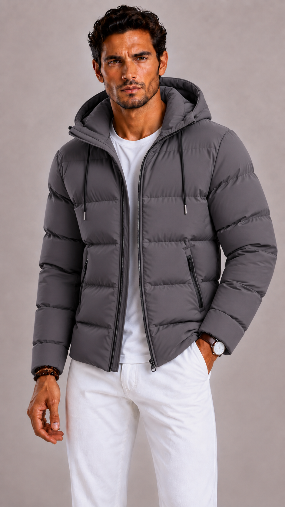 Lunelle | Men's Quilted Parka with Hood and Zipper