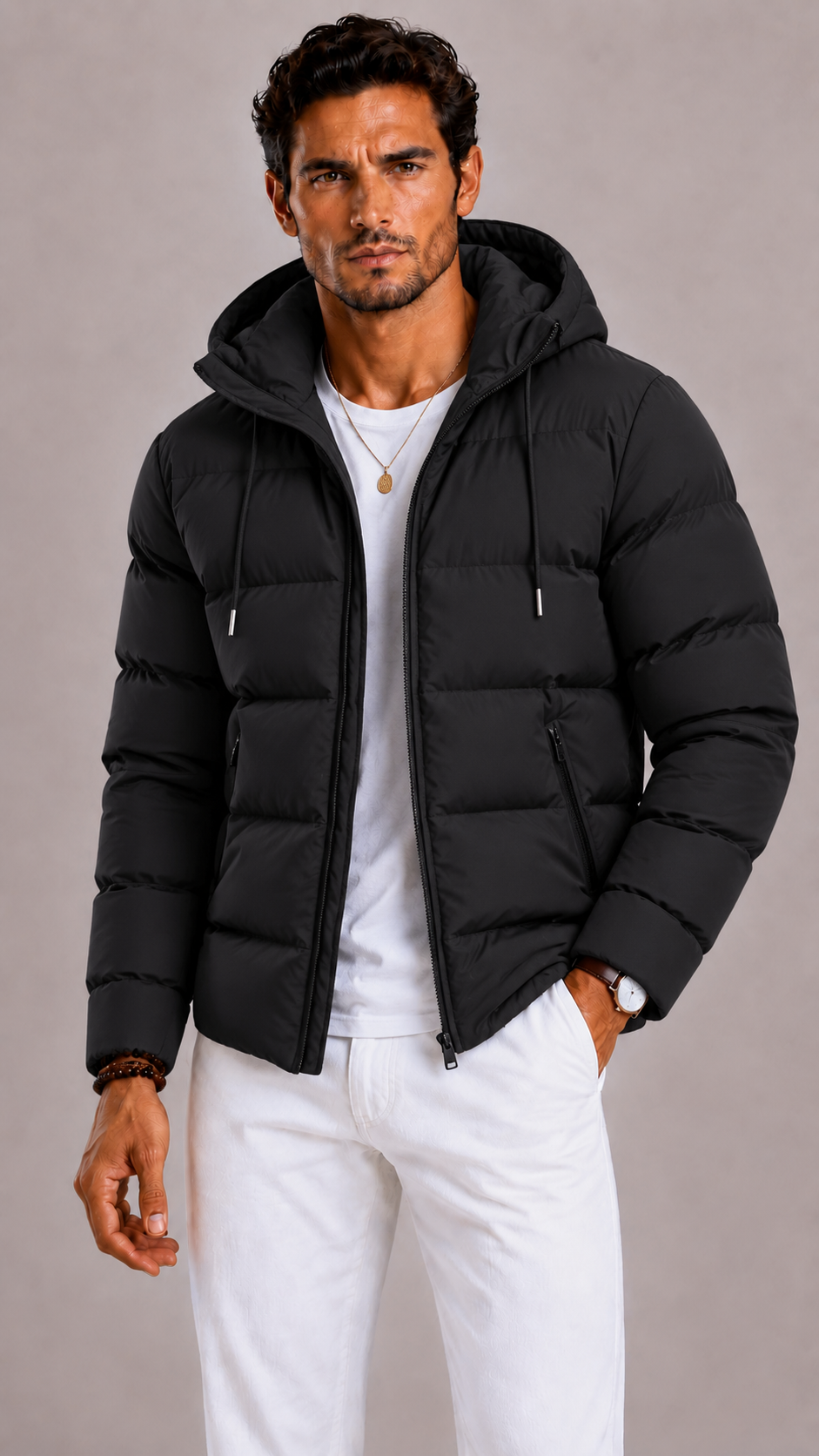 Lunelle | Men's Quilted Parka with Hood and Zipper