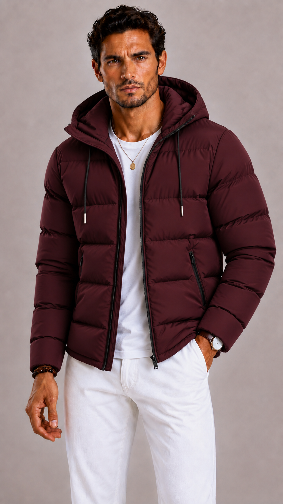 Lunelle | Men's Quilted Parka with Hood and Zipper