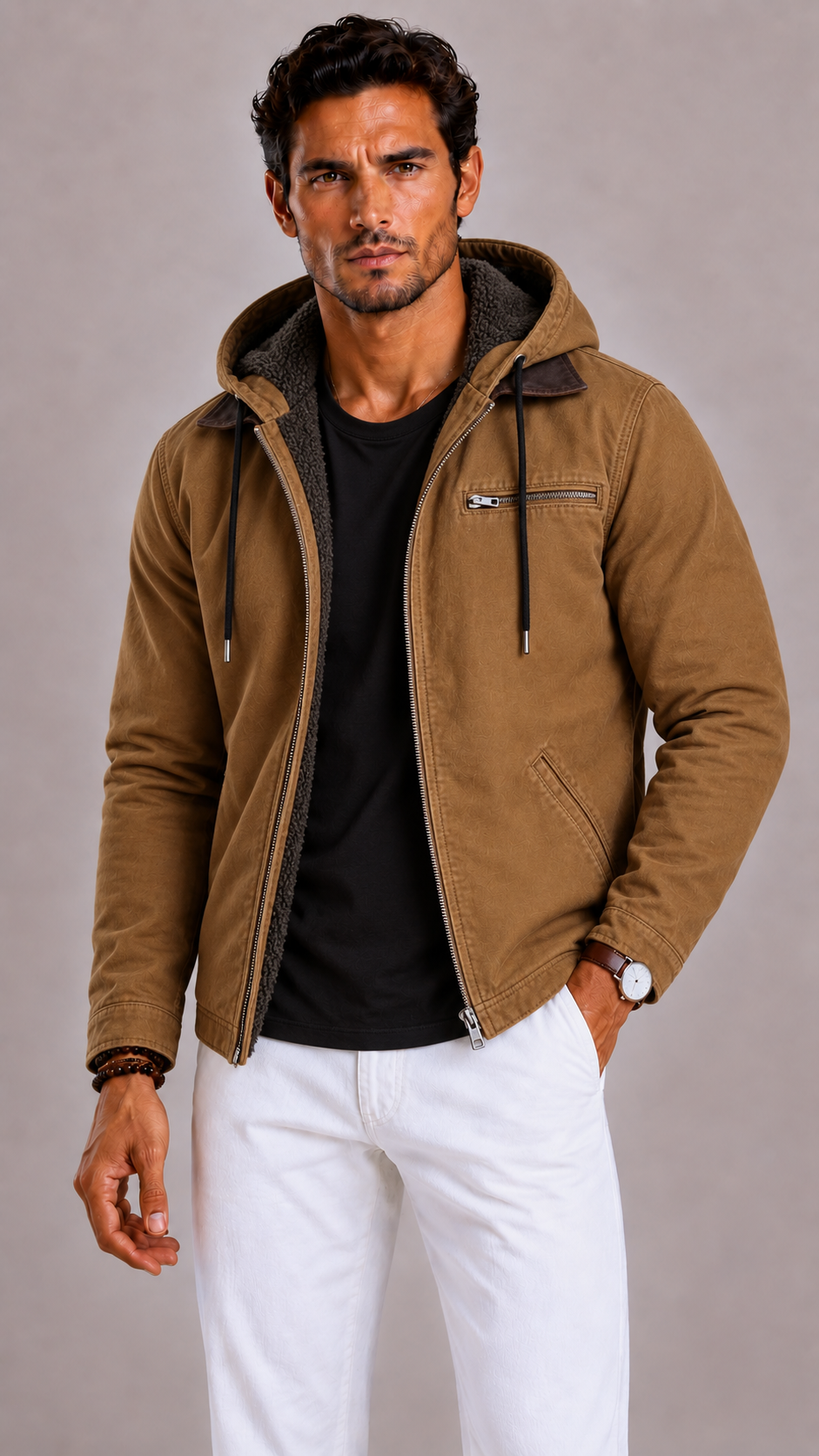 Lunelle | Men's Mid-Length Winter Jacket with Padded Lining and Zipper