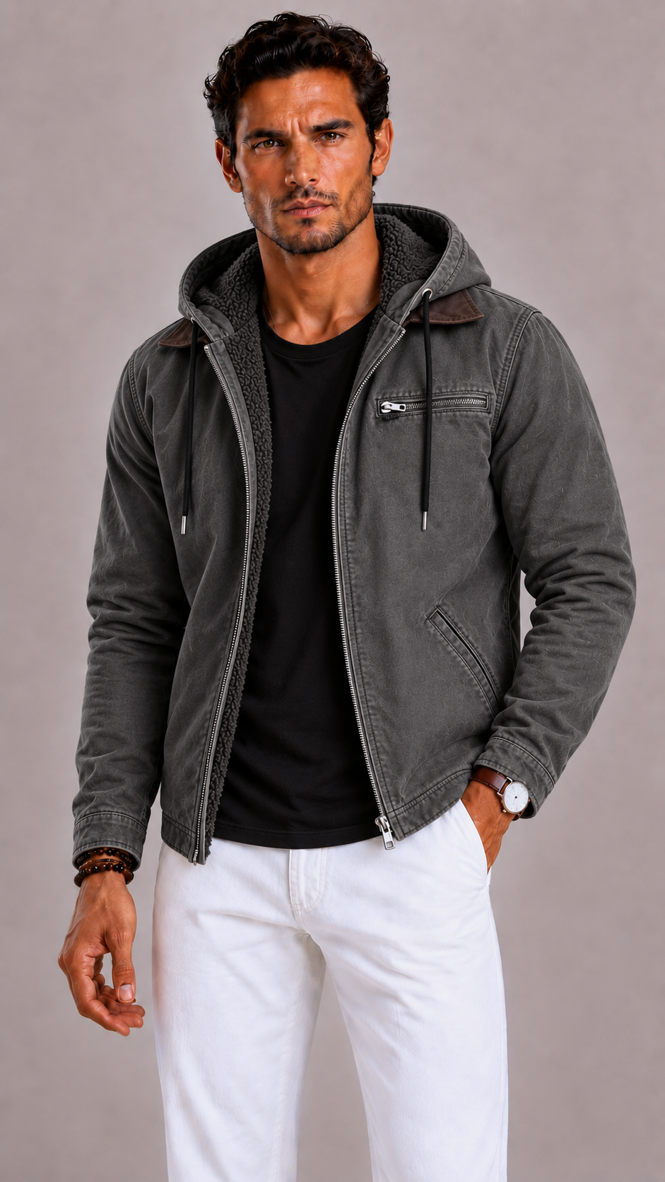 Lunelle | Men's Mid-Length Winter Jacket with Padded Lining and Zipper