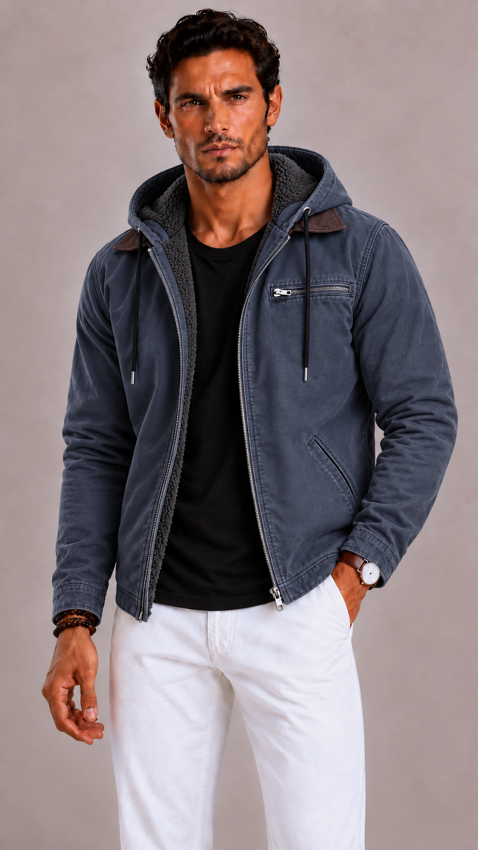 Lunelle | Men's Mid-Length Winter Jacket with Padded Lining and Zipper