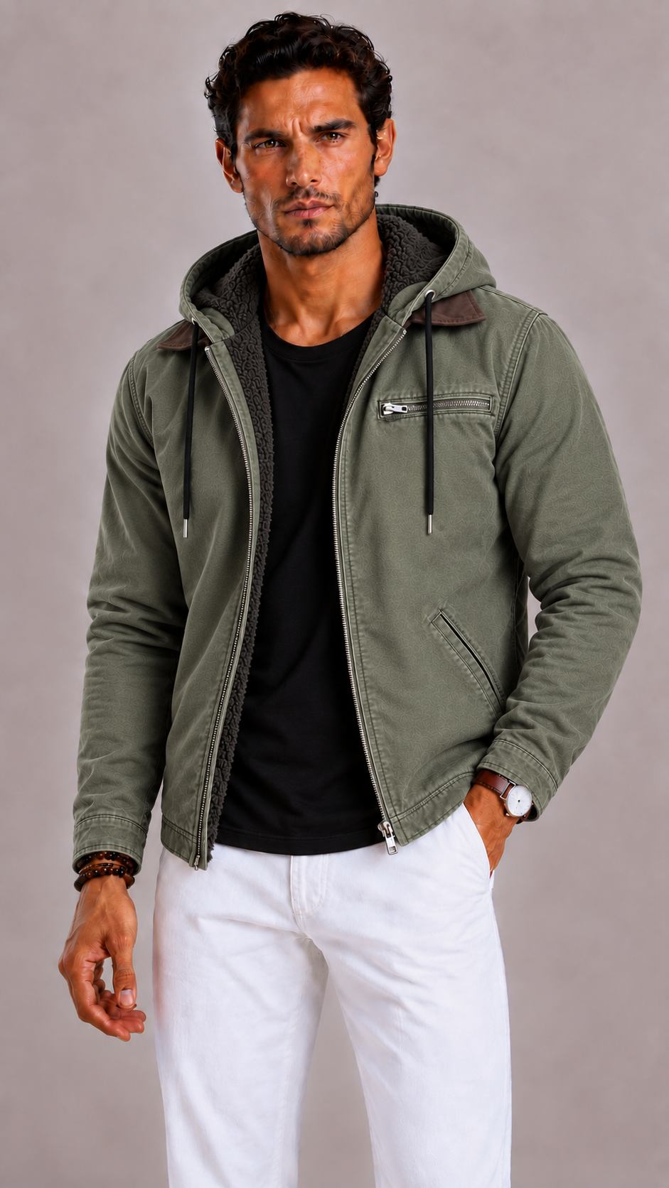 Lunelle | Men's Mid-Length Winter Jacket with Padded Lining and Zipper