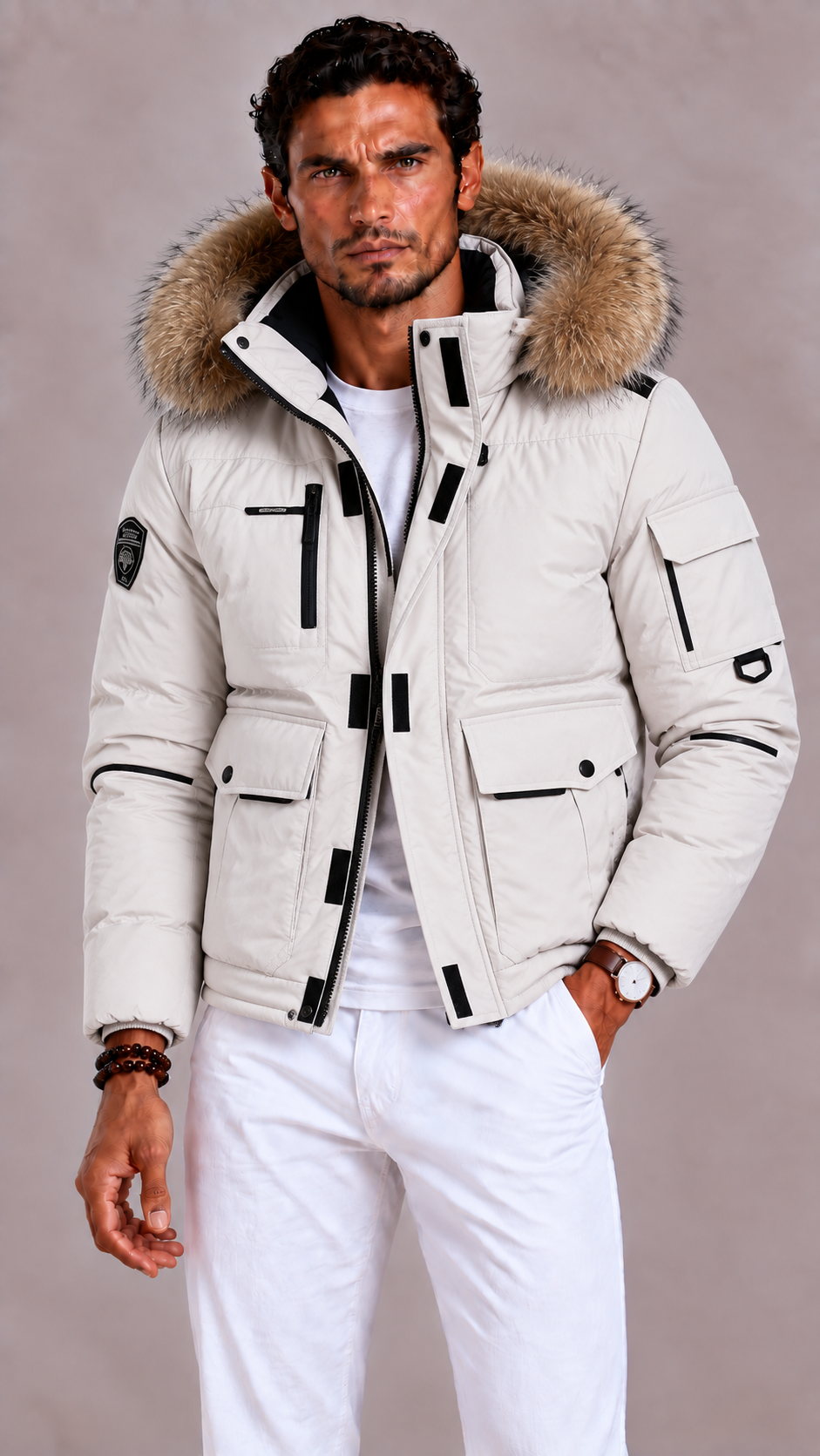 Lunelle | Men's Winter Jacket with Removable Hood and Multiple Pockets