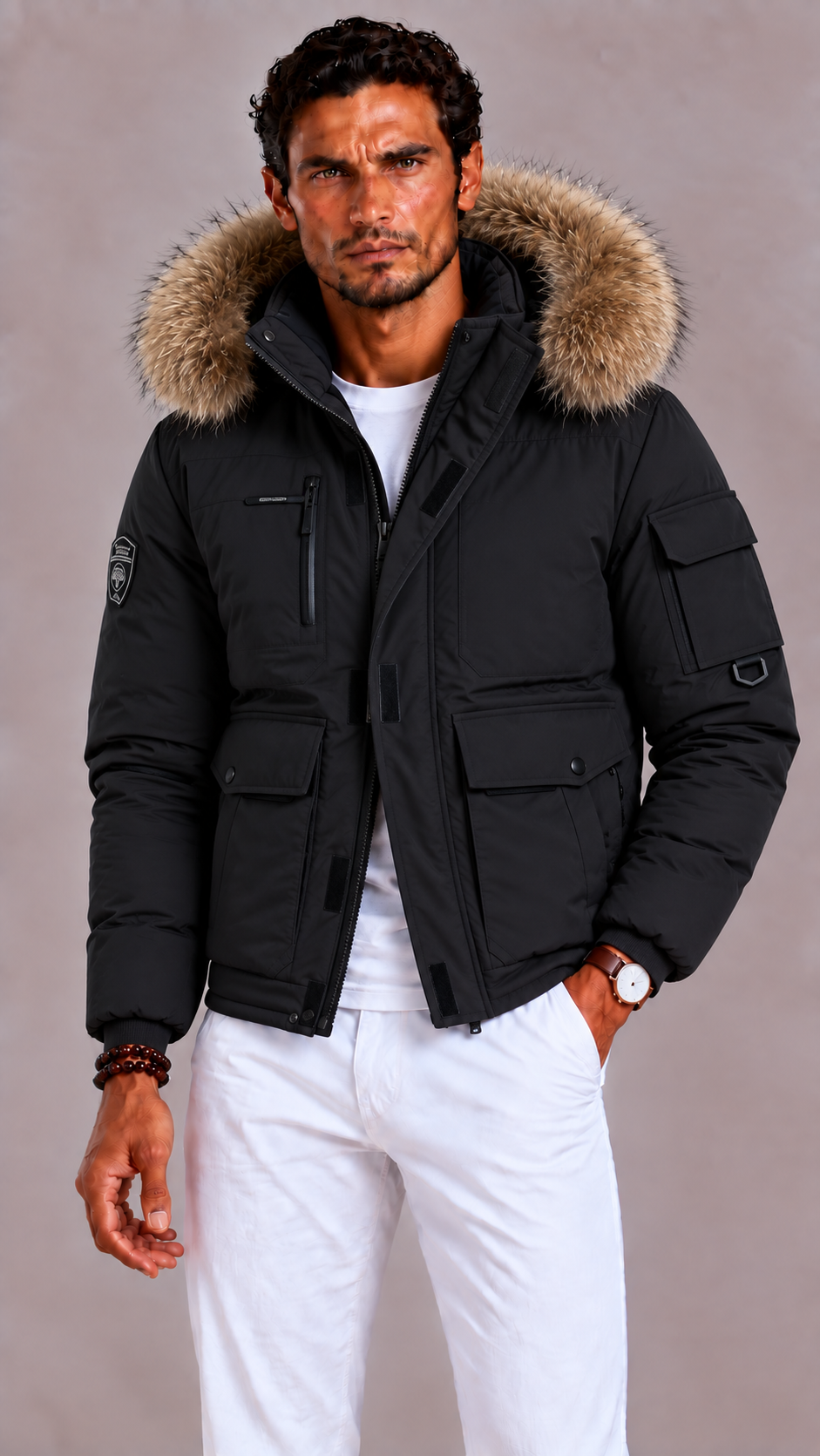 Lunelle | Men's Winter Jacket with Removable Hood and Multiple Pockets