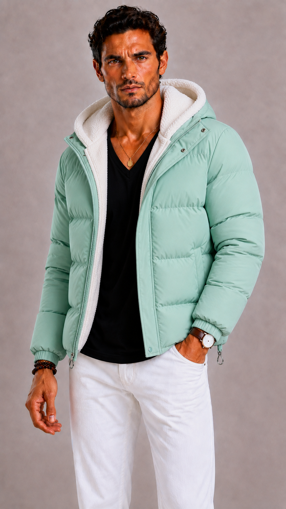 Lunelle | Men's Fleece Jacket with Stand-Up Collar and Zipper