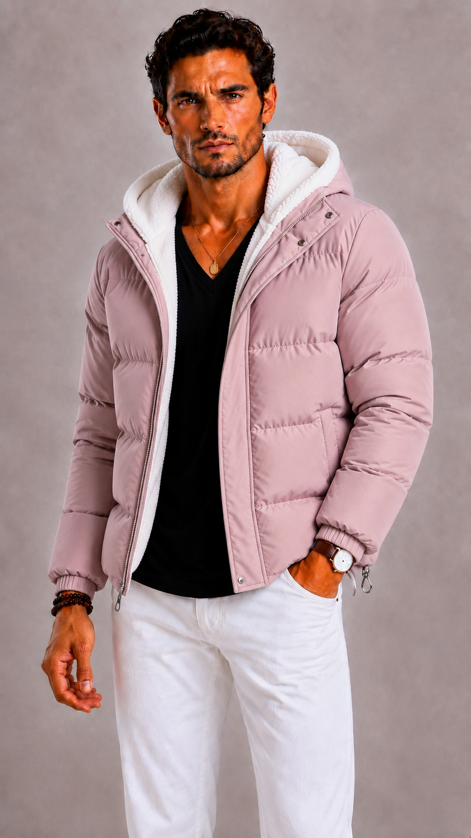 Lunelle | Men's Fleece Jacket with Stand-Up Collar and Zipper
