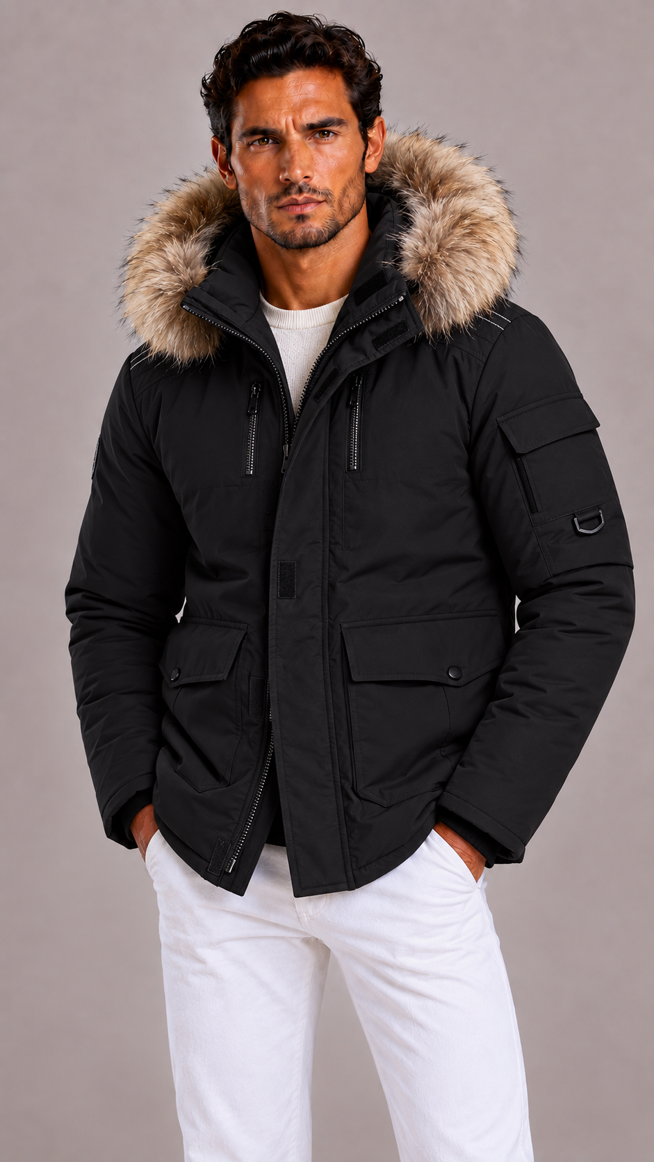 Lunelle | Men's Winter Jacket with Removable Hood and Zipper