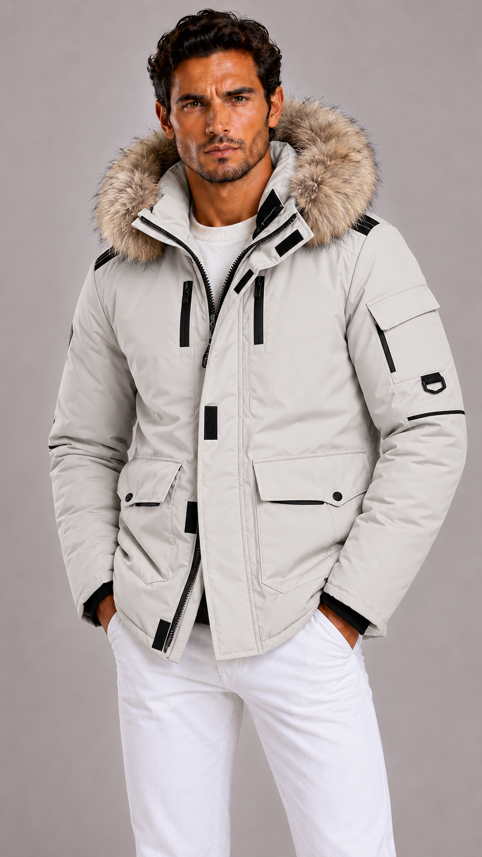Lunelle | Men's Winter Jacket with Removable Hood and Zipper