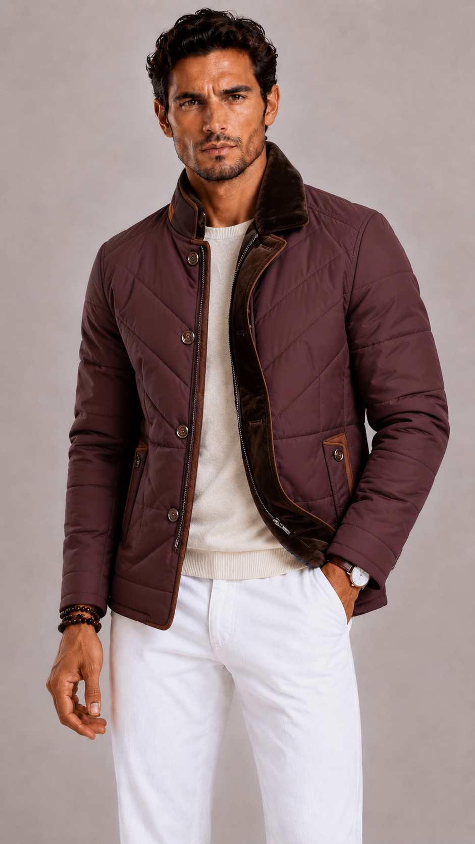 Lunelle | Men's Quilted Winter Jacket with Stand-Up Collar and Side Pockets