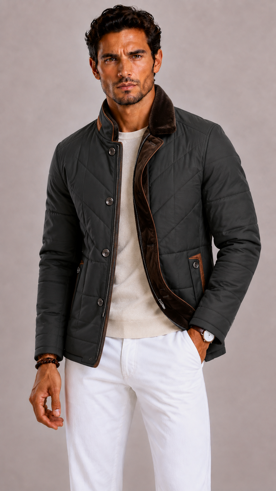Lunelle | Men's Quilted Winter Jacket with Stand-Up Collar and Side Pockets