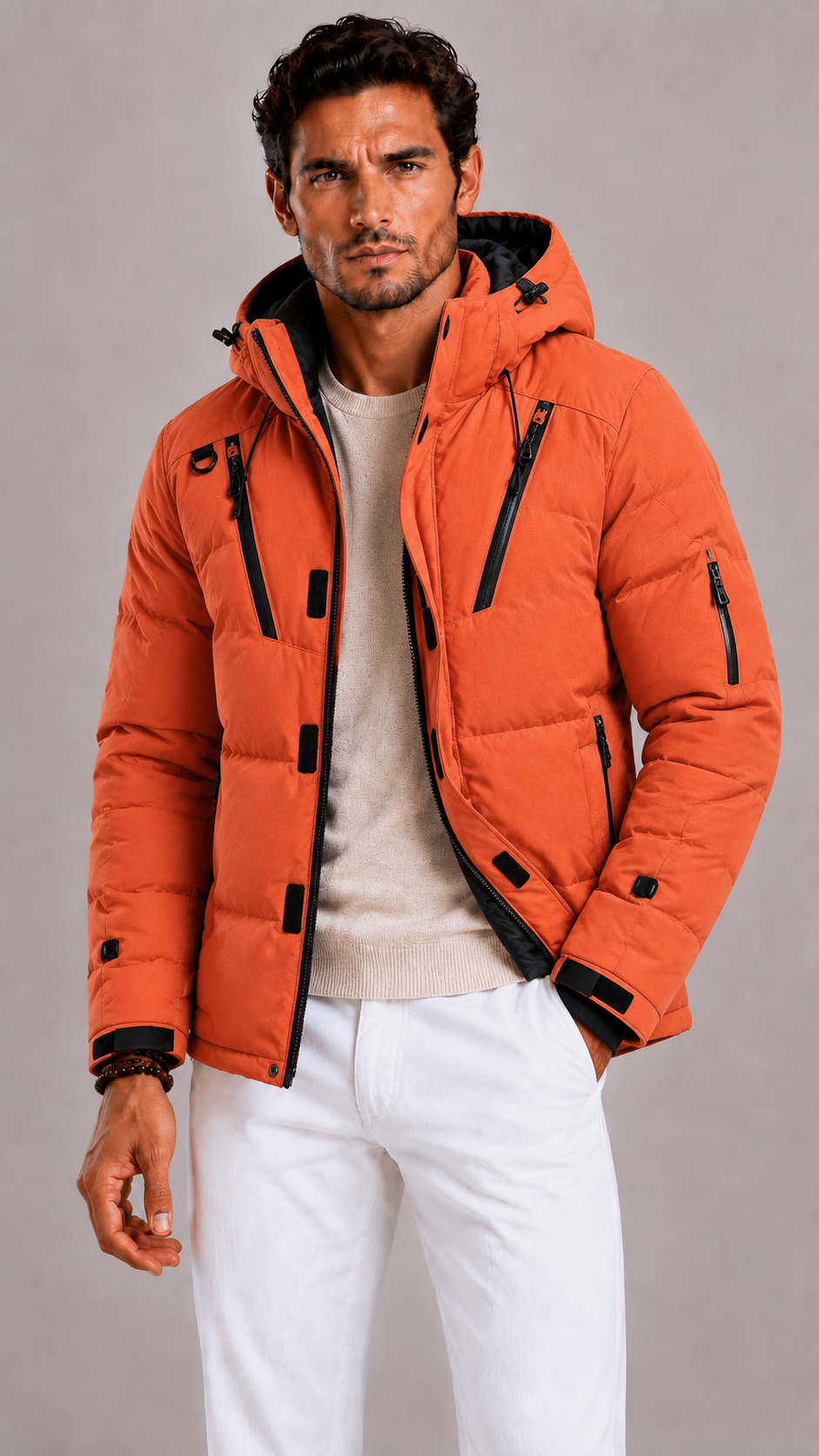 Lunelle | Men's Padded Ski Jacket with Hood and High Collar