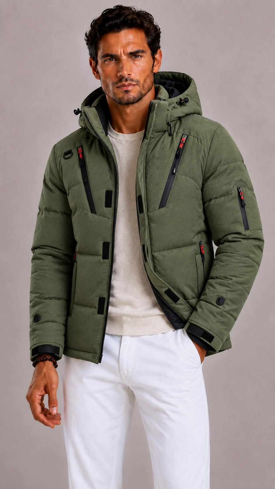 Lunelle | Men's Padded Ski Jacket with Hood and High Collar