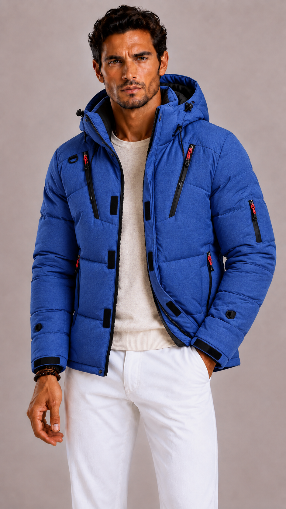 Lunelle | Men's Padded Ski Jacket with Hood and High Collar
