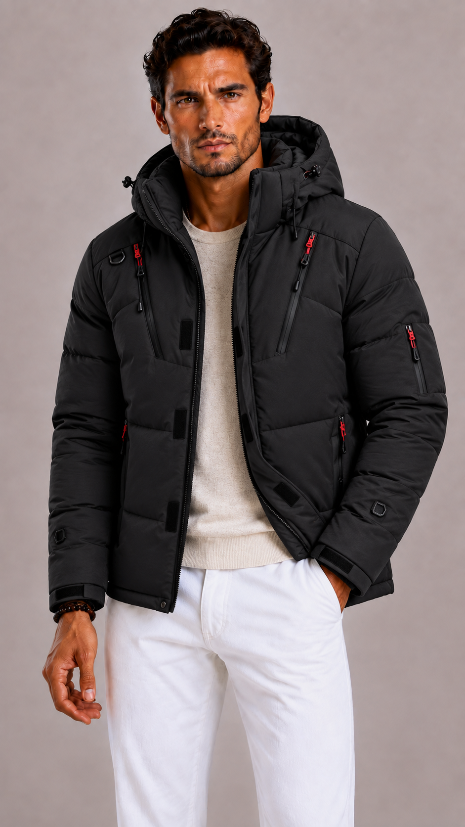 Lunelle | Men's Padded Ski Jacket with Hood and High Collar
