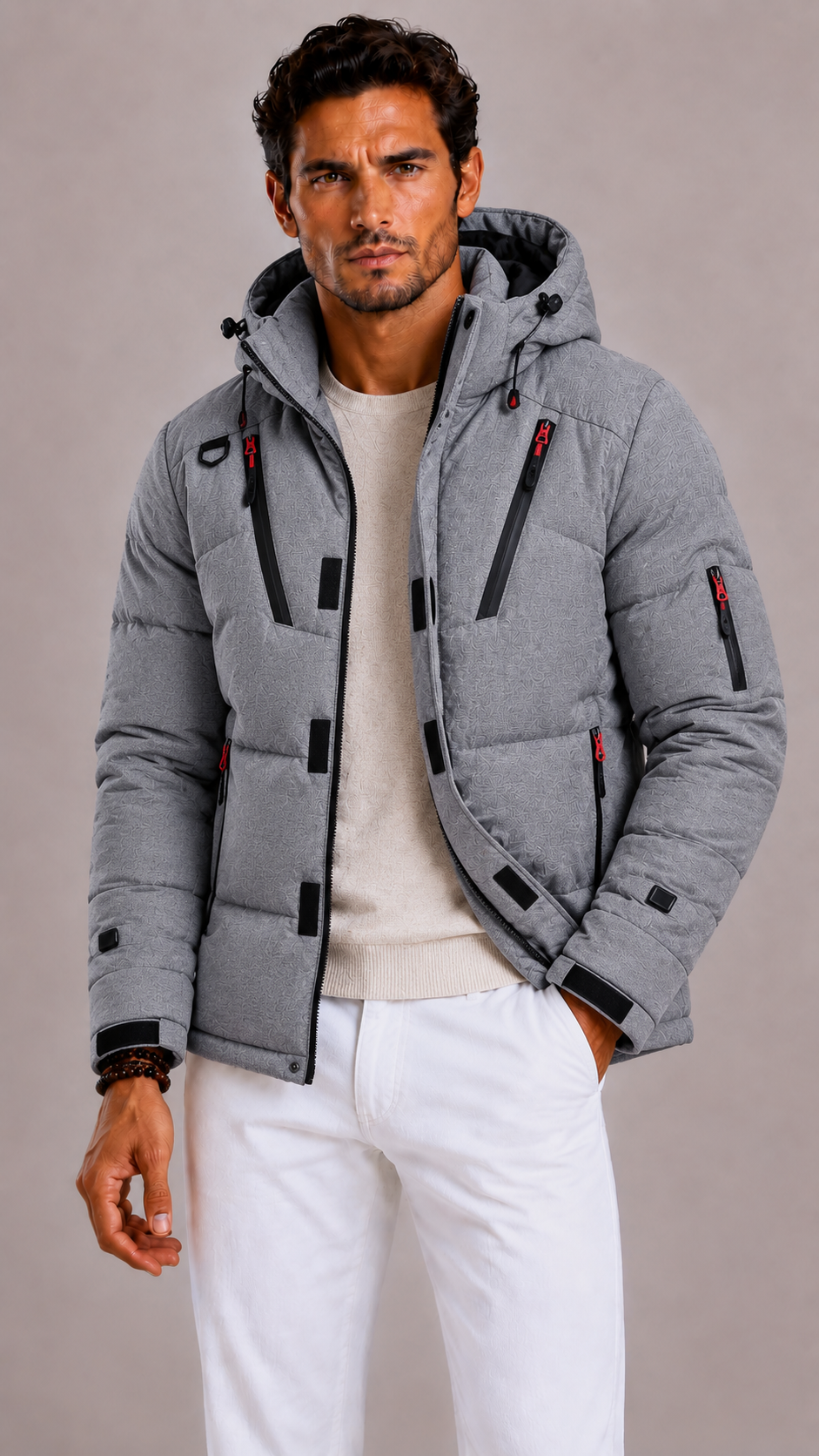 Lunelle | Men's Padded Ski Jacket with Hood and High Collar