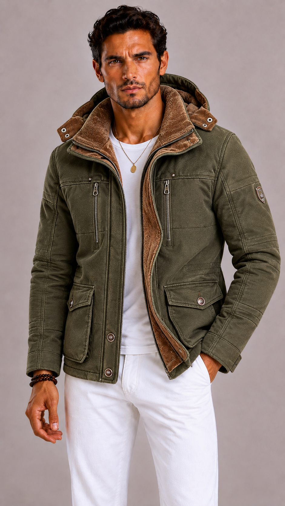 Lunelle | Men's Parka with Multiple Pockets and Zipper