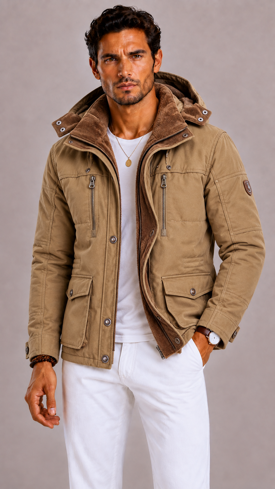 Lunelle | Men's Parka with Multiple Pockets and Zipper