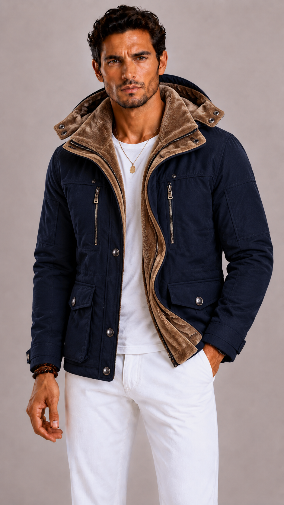 Lunelle | Men's Parka with Multiple Pockets and Zipper