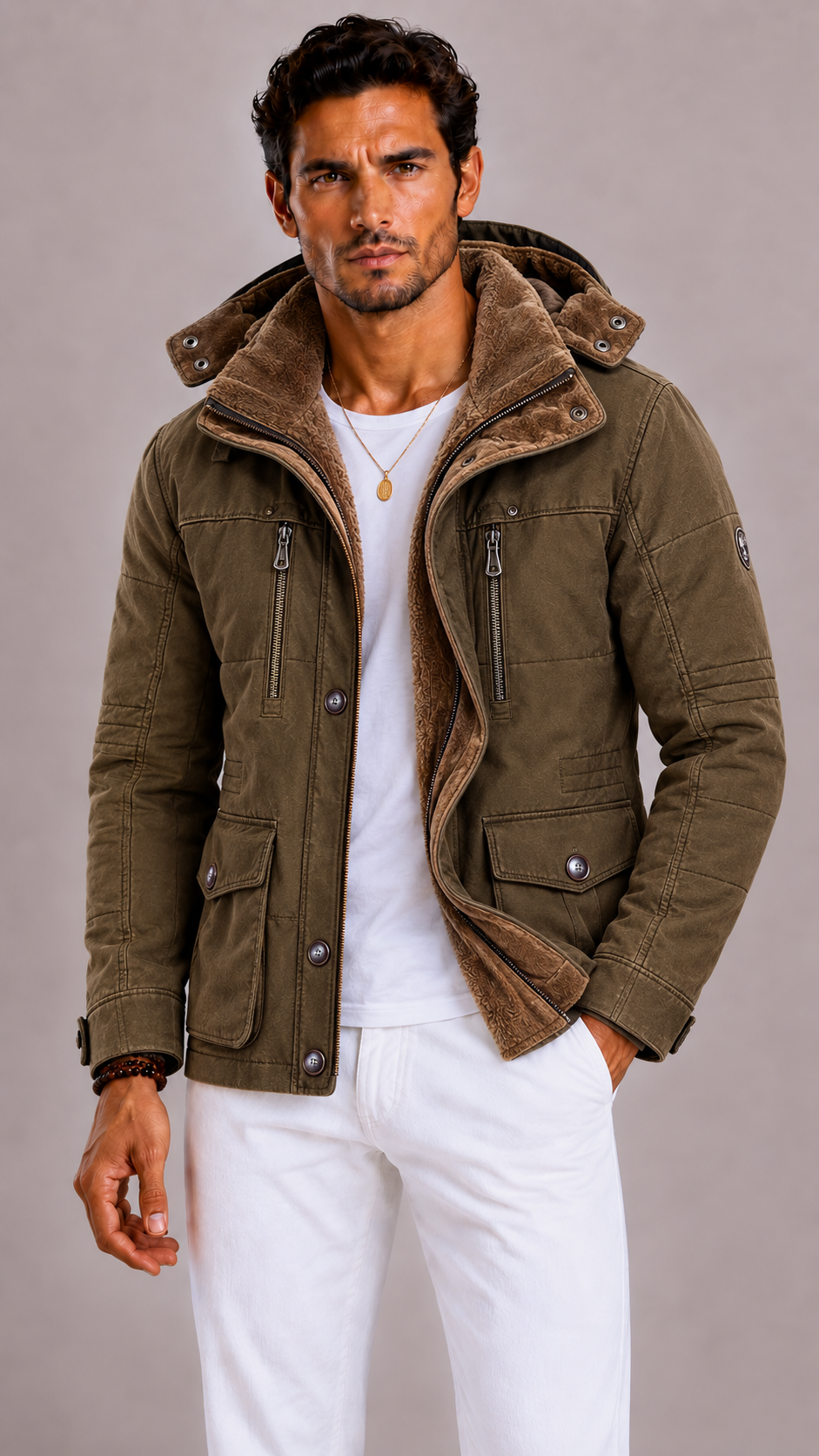 Lunelle | Men's Parka with Multiple Pockets and Zipper