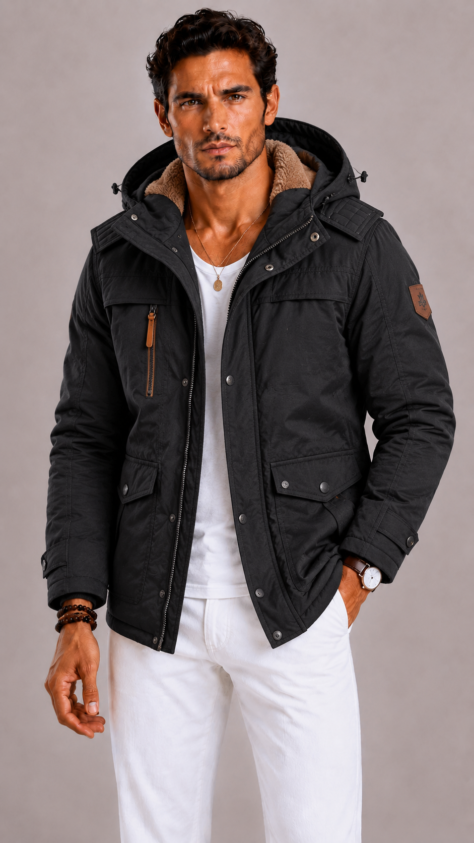 Lunelle | Men's Army Winter Jacket with Spacious Pockets and Regular Fit