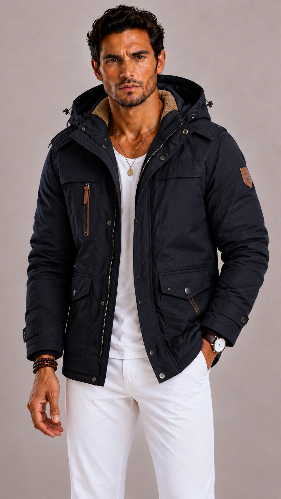 Lunelle | Men's Army Winter Jacket with Spacious Pockets and Regular Fit