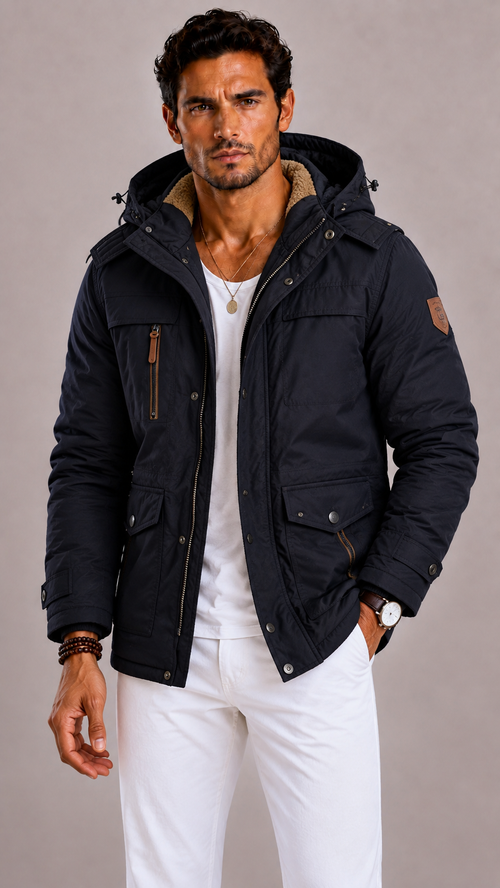 Lunelle | Men's Army Winter Jacket with Spacious Pockets and Regular Fit