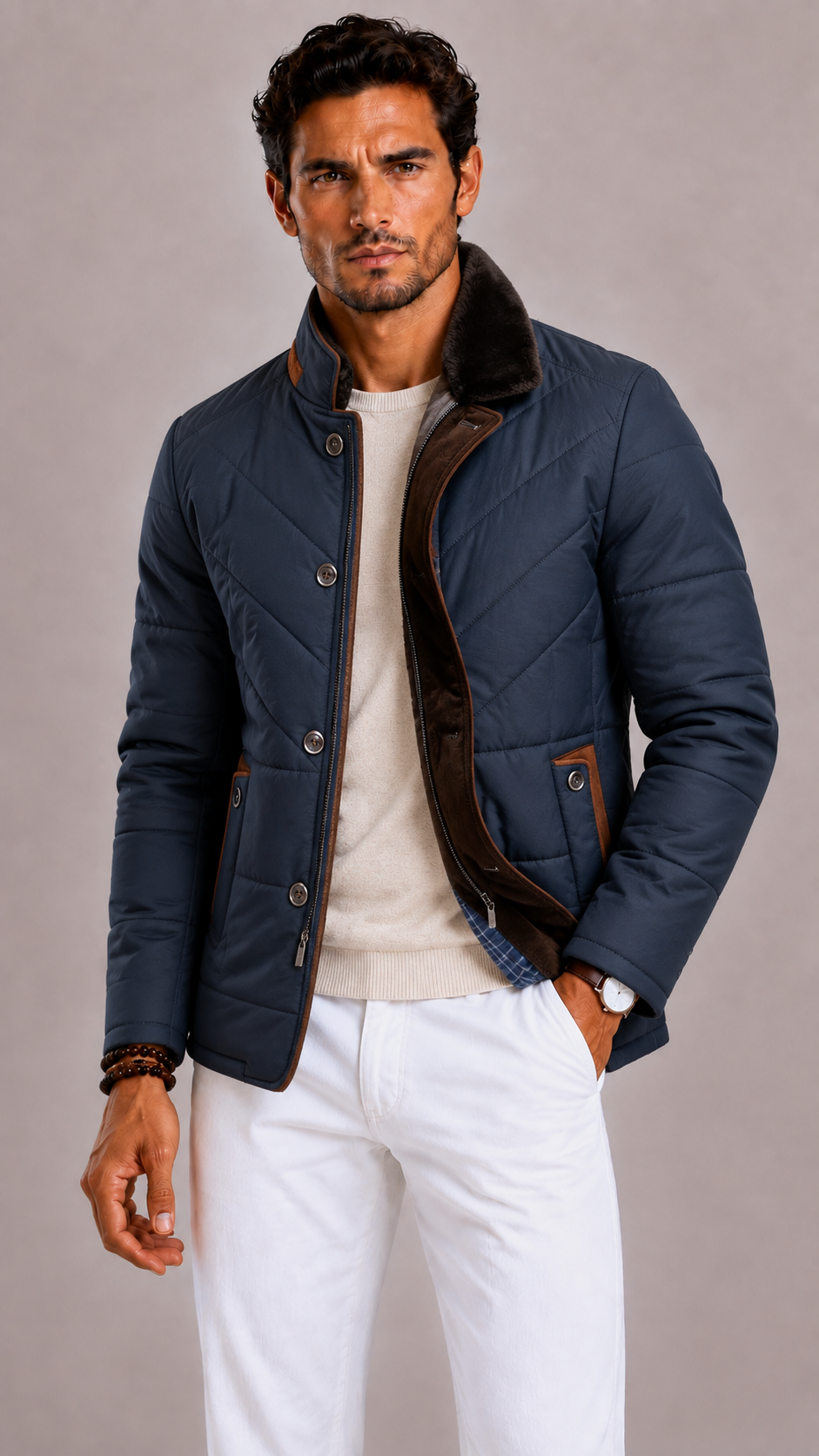 Lunelle | Men's Quilted Winter Jacket with Stand-Up Collar and Side Pockets