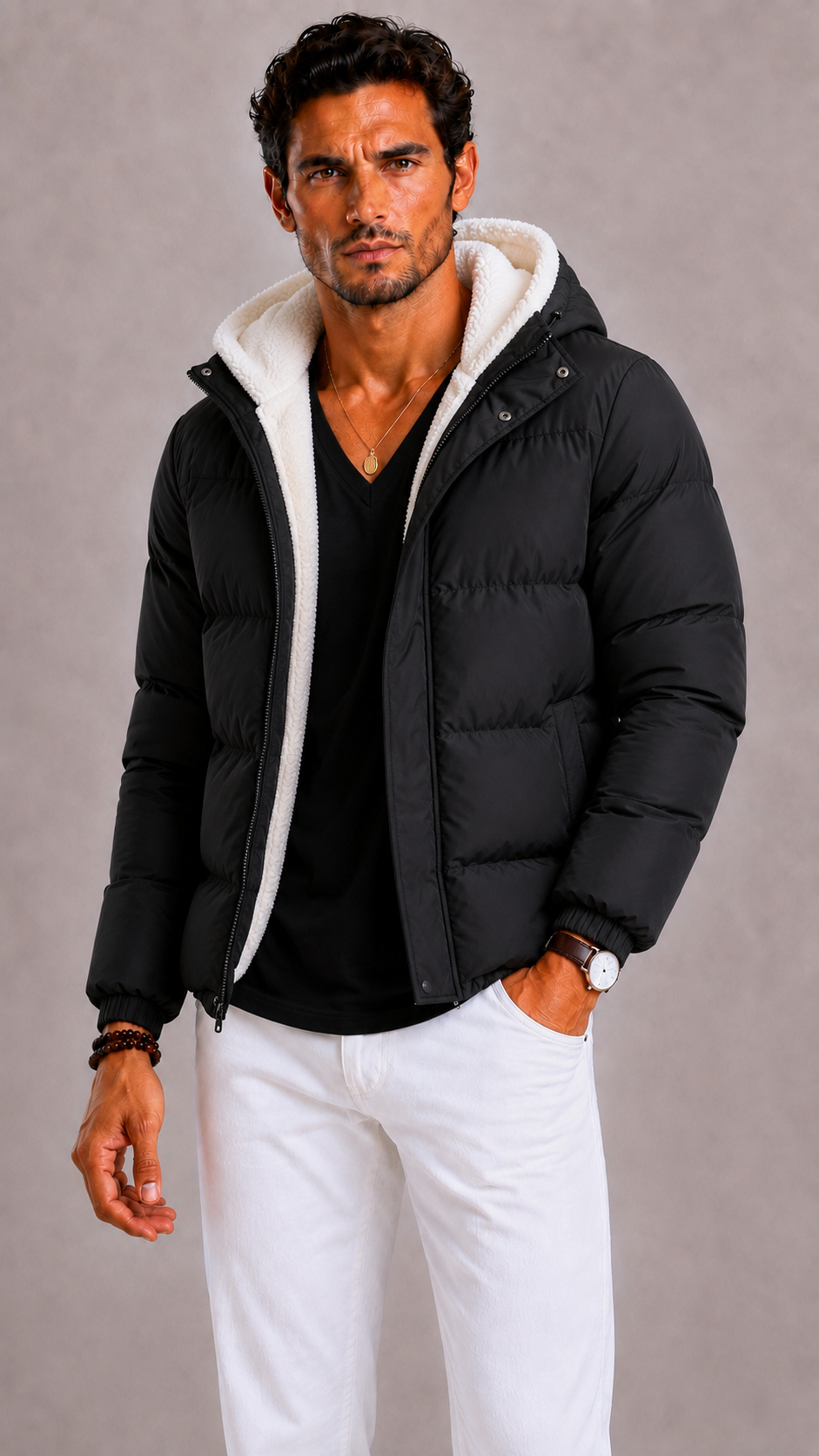 Lunelle | Men's Fleece Jacket with Stand-Up Collar and Zipper