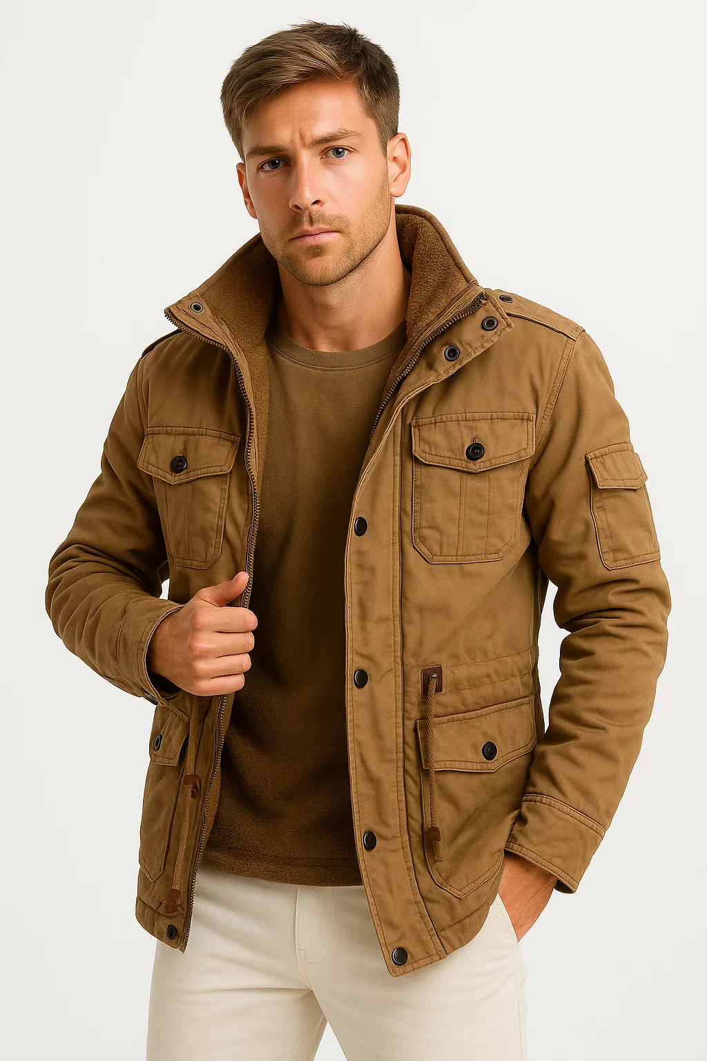 Lunelle | Men's Winter Jacket Army Green Fleece Thermal Hooded Casual Outdoor Jacket