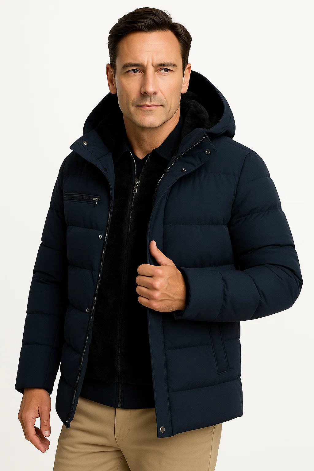 Lunelle | Men's Winter Coat Black Lambswool Oversized Hooded Thick Padded Jacket